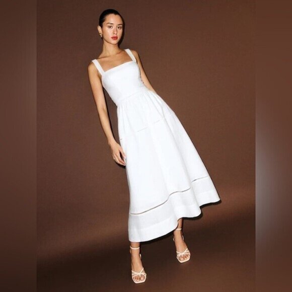 NEW Reformation Everett Linen Midi Dress White | US 2 UK 6 - Picture 1 of 16